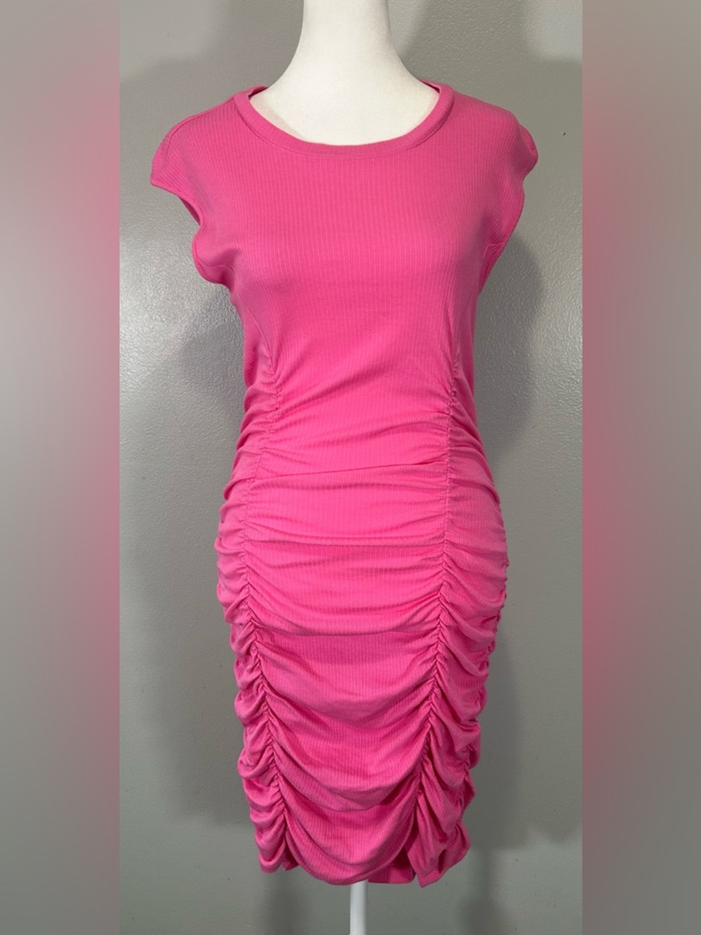Monrow Pink Ruched Cap-Sleeve Mini Dress